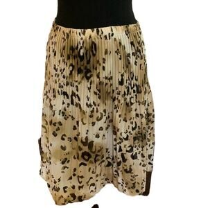 Allison Taylor Leopard Brown White Print Accordian Pleat Skirt Size Medium